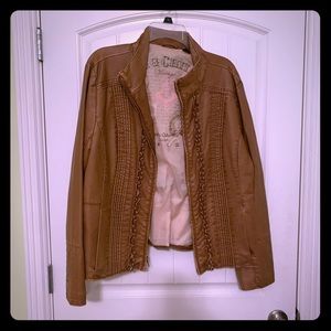 Camel colored vegan leather jacket
